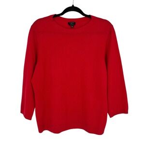 Talbots Petite XL Red Pure 100% Cashmere Crew Neck 3/4 Sleeve Knit Sweater